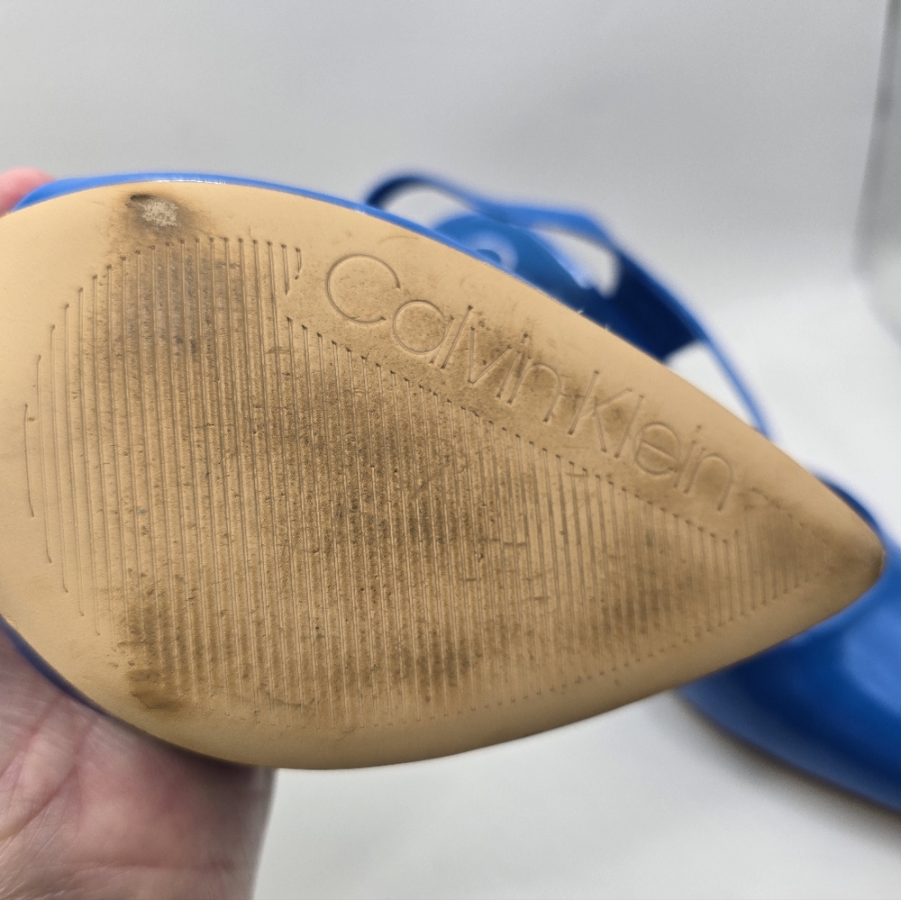 Calvin Klein Bright Blue Patent Pointed-Toe Slingback Spike Heel Pumps. Sz 8M - Picture 5 of 9